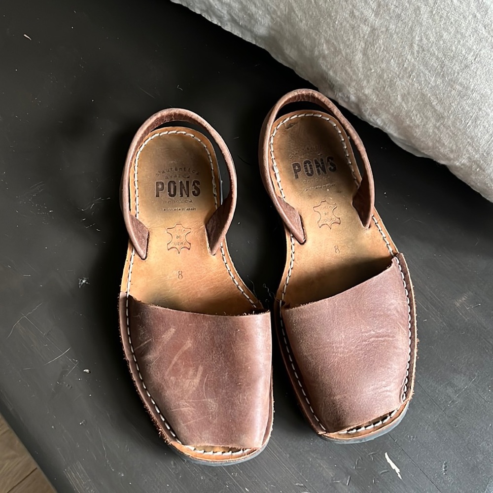 PONS Avarca Leather Sandals Peep-toe Slingback Womens Size 8